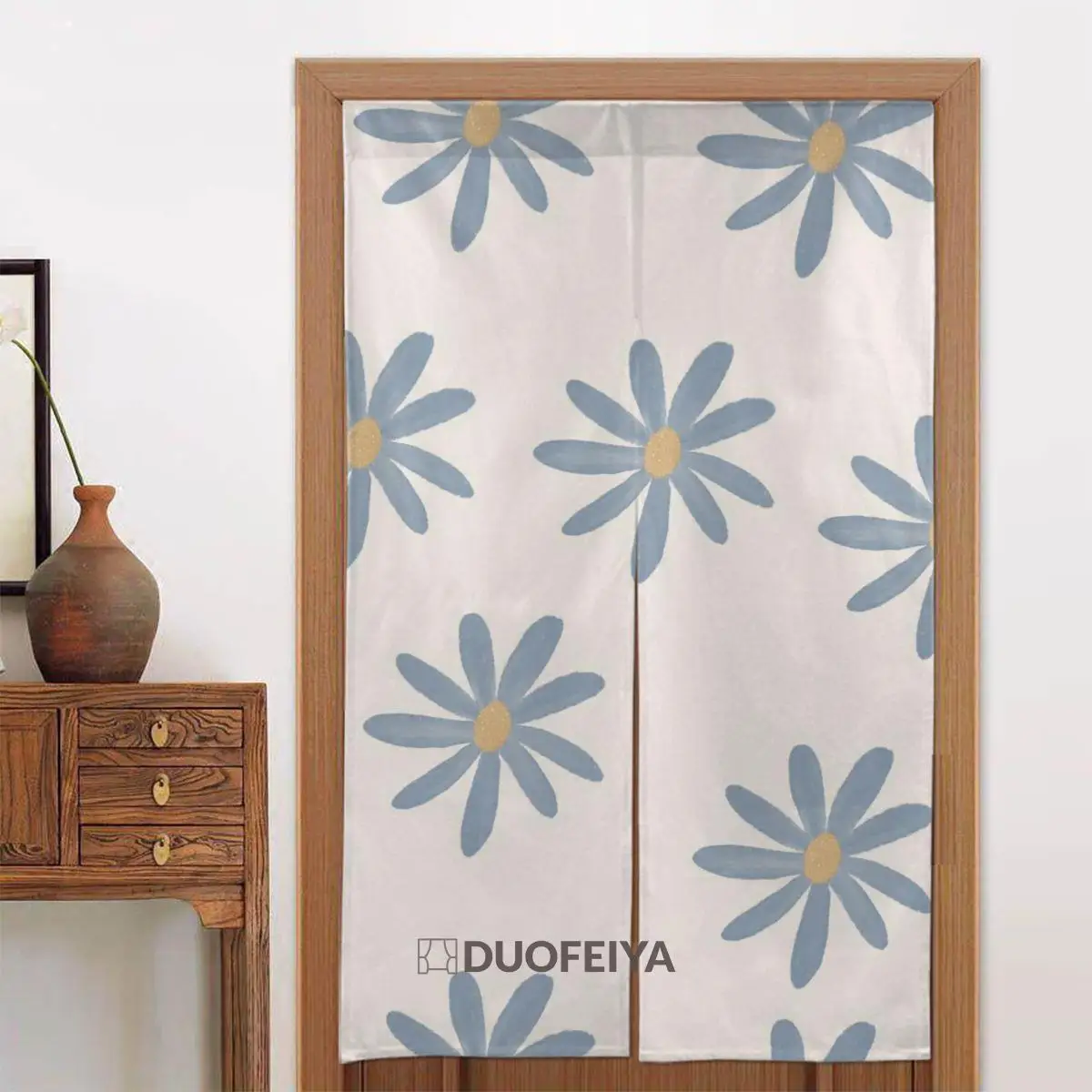 

Flower Illustration Apanese Door Curtain Girly Blackout Curtain Cotton Linen Printed Curtain Panel for Entrance Living Room Gift