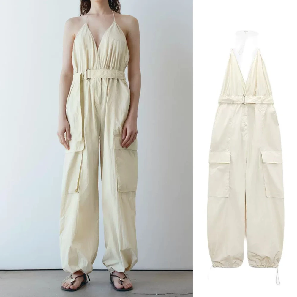 

Summer New Jumpsuit UNIZERA Women's Casual Chic Umbrella-shaped Workwear Double-breasted V-neck Jumpsuit 3294035