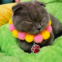 fashion soft pet dog cat kitty plush ball candy necklace decoration collar with 6 color bling paw print pendant pets accessories