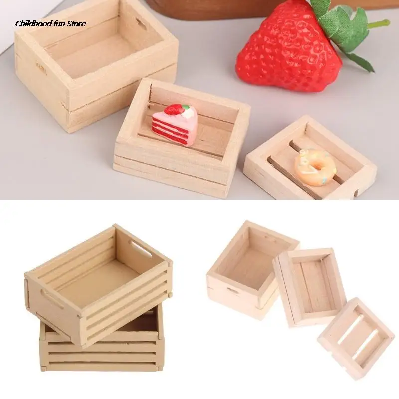 

3pcs/set Dollhouse Cute Miniature Furniture Kitchen Wood Vegetable Food Storage Box Basket Accessories Doll House Decorations