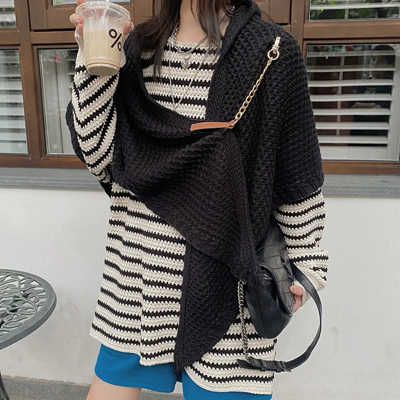 Женская Вязаная Шаль на осень и зиму новинка кожаная большая треугольная накидка