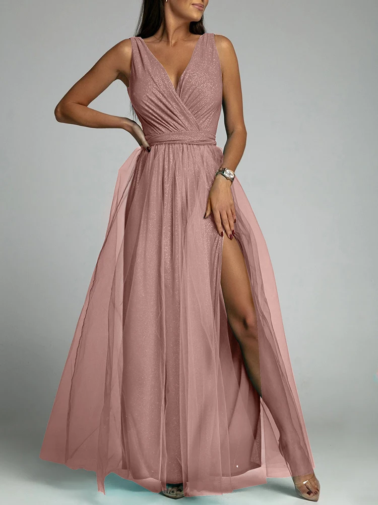 Летнее шикарное Тюлевое газовое платье без рукавов Сексуальное Женское Платье