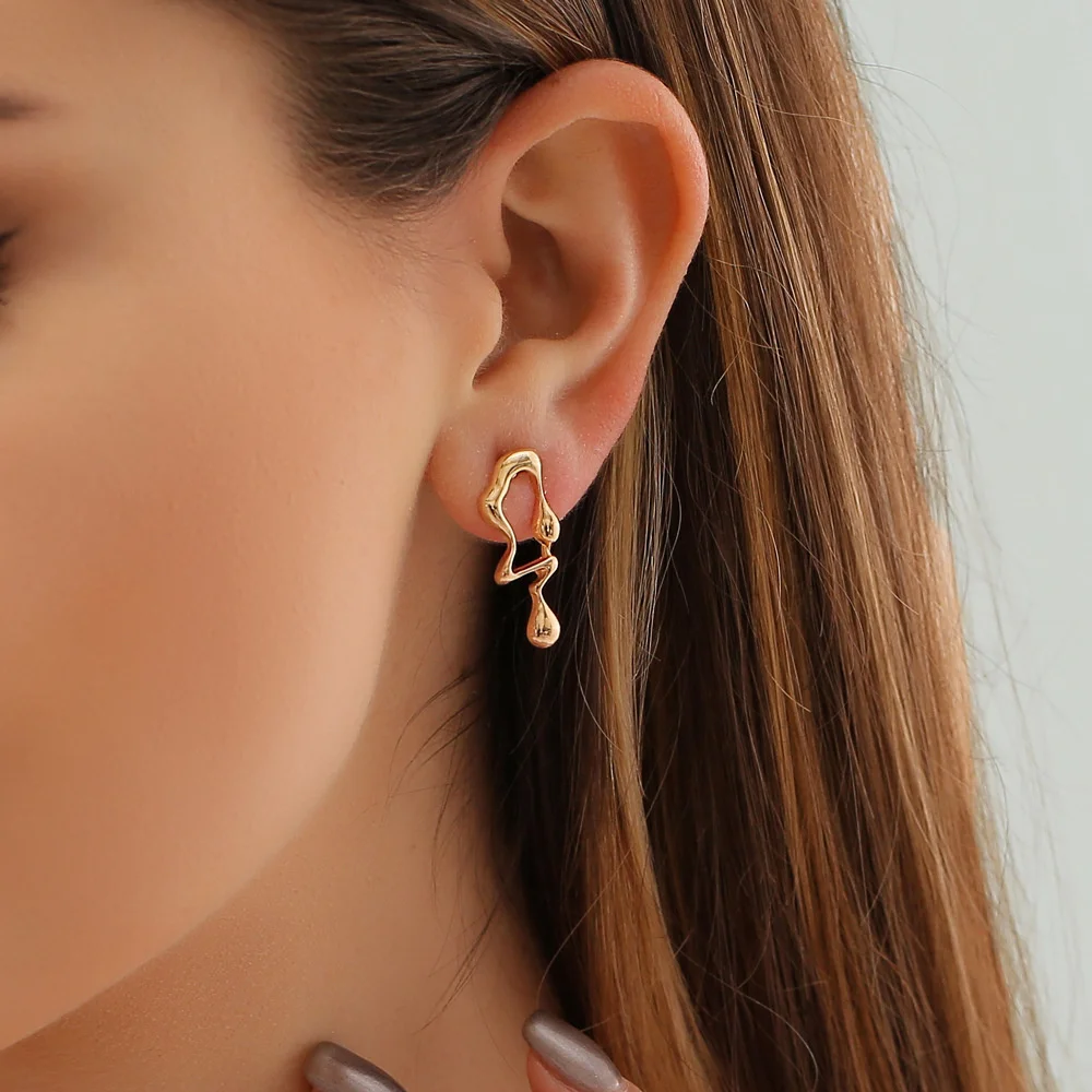 

Creative Personality Metal Asymmetric Earrings Trend Exaggerated Irregular Water Drop Earrings Funny Shape Stud Earring Jewelry