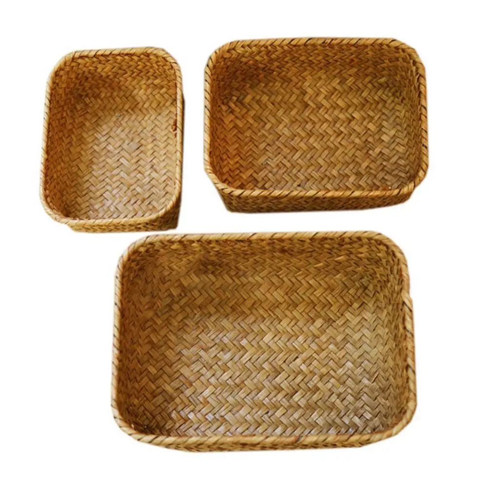 

Handmade Straw Dried Flower Fruit Pot Basket Rattan Box Candy Earphone Organizer New Arrival