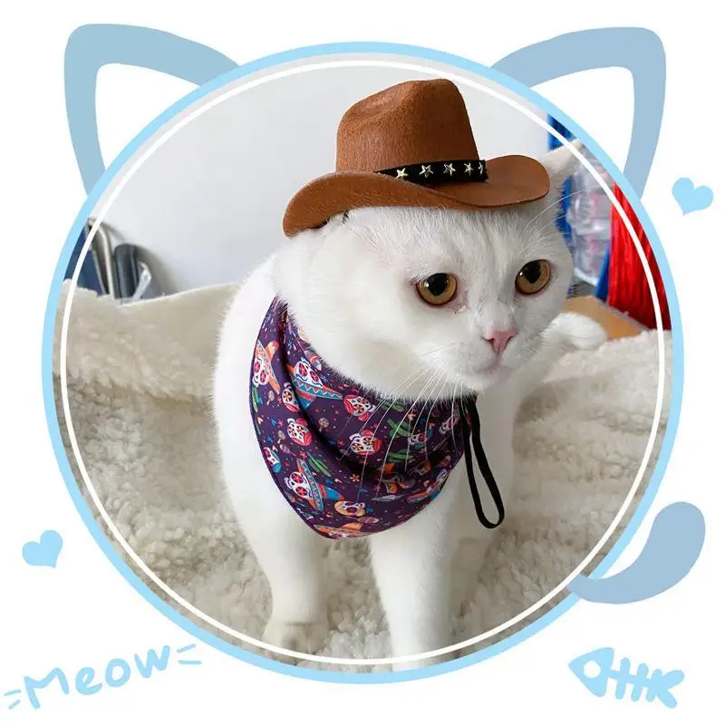 Non-woven Fabric Stylish Pets Star Cowboy Hat Soft Comfortable Adjustable Straps Caps Photo Props For Cats Dogs Dropshipping images - 6