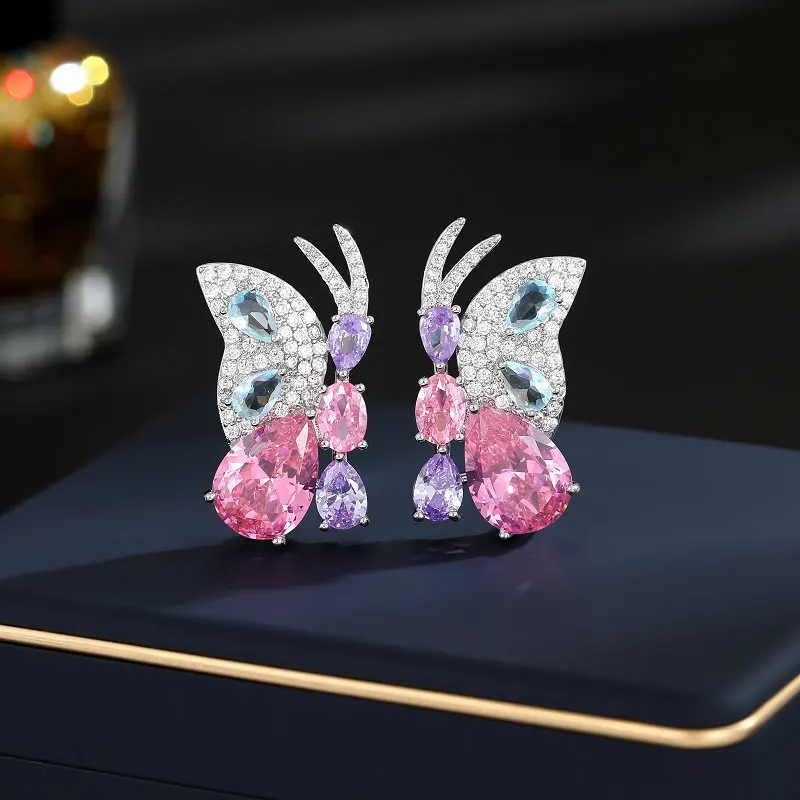 Женские серьги-бабочки с инкрустацией из серебра 925 пробы