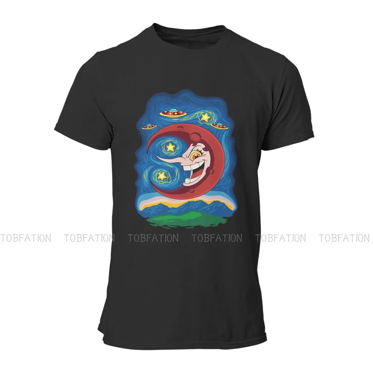 Hilda Berg Starry Night Men TShirt Cuphead Mugman Game O Neck Tops Fabric T Shirt Humor Top Quality Gift Idea |