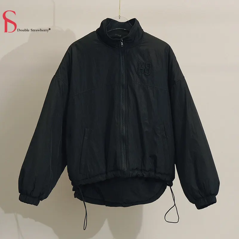 Parka Wang Winter New Letter Embroidery Loose Padded Jacket Women's Drawstring Versatile Warm Short Coat