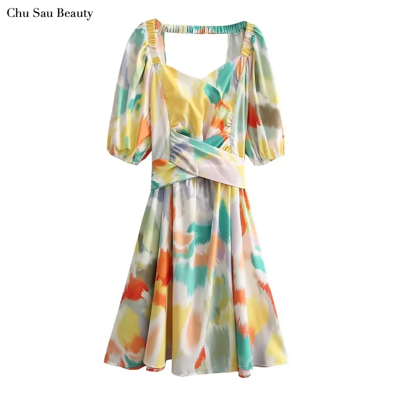 

2022 New Women Short Sleeve Dress with Belt Fashion Sexy Backless Slim Waist Mini Dress Temperament Club Party Dress