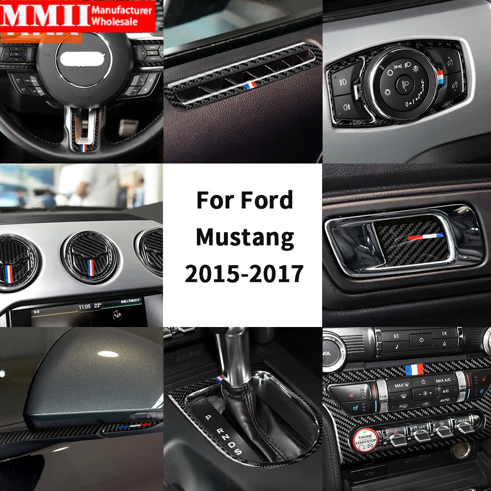 Voor Ford Mustang Gt 2015 2016 2017 2020 Carbon Sticker Interieurs Handschoenenkastje Handvat Koplamp Stuurwiel Auto Accessoires