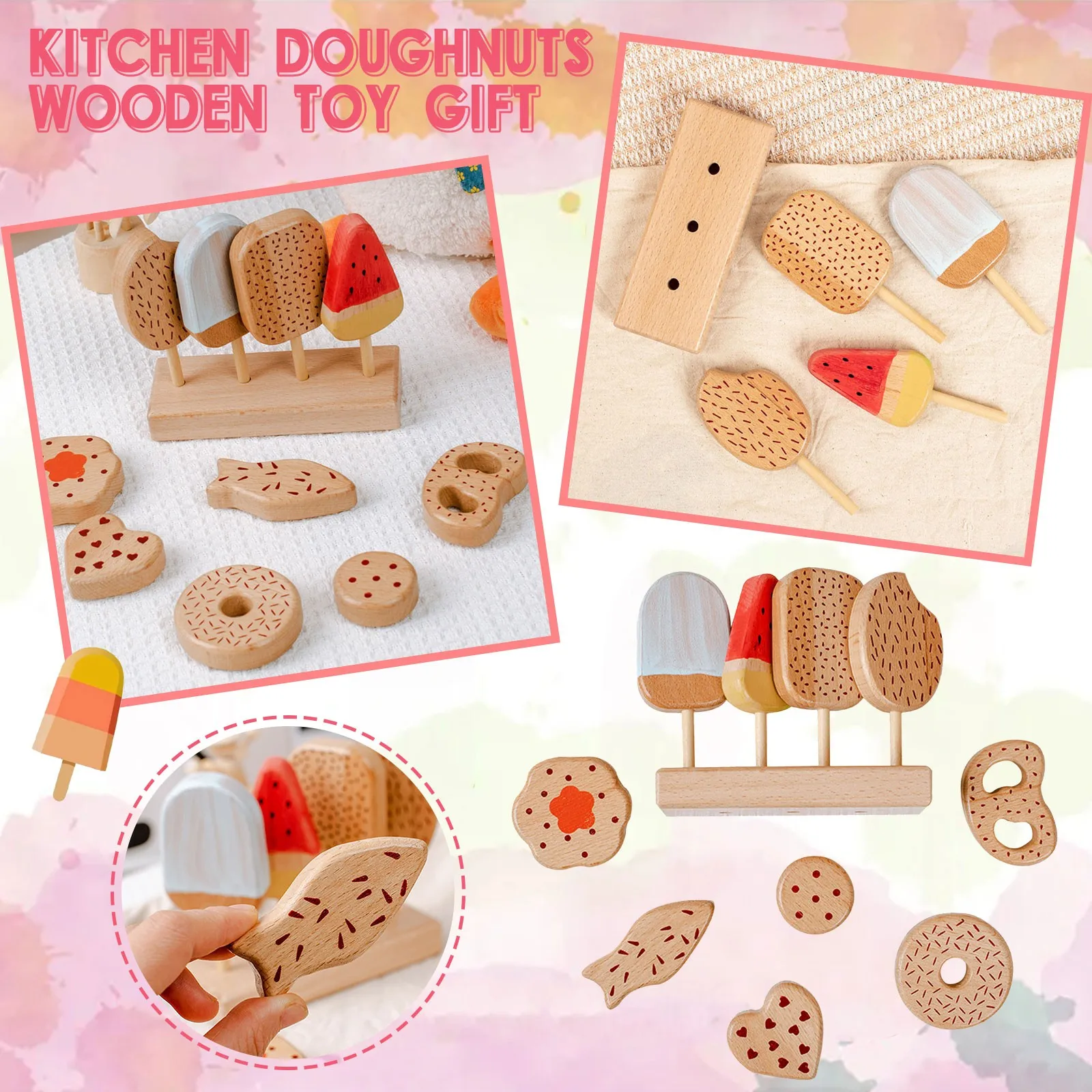 

Деревянная ледяная палочка, Пончик, декоративное украшение, стеклянные украшения в стиле ретро