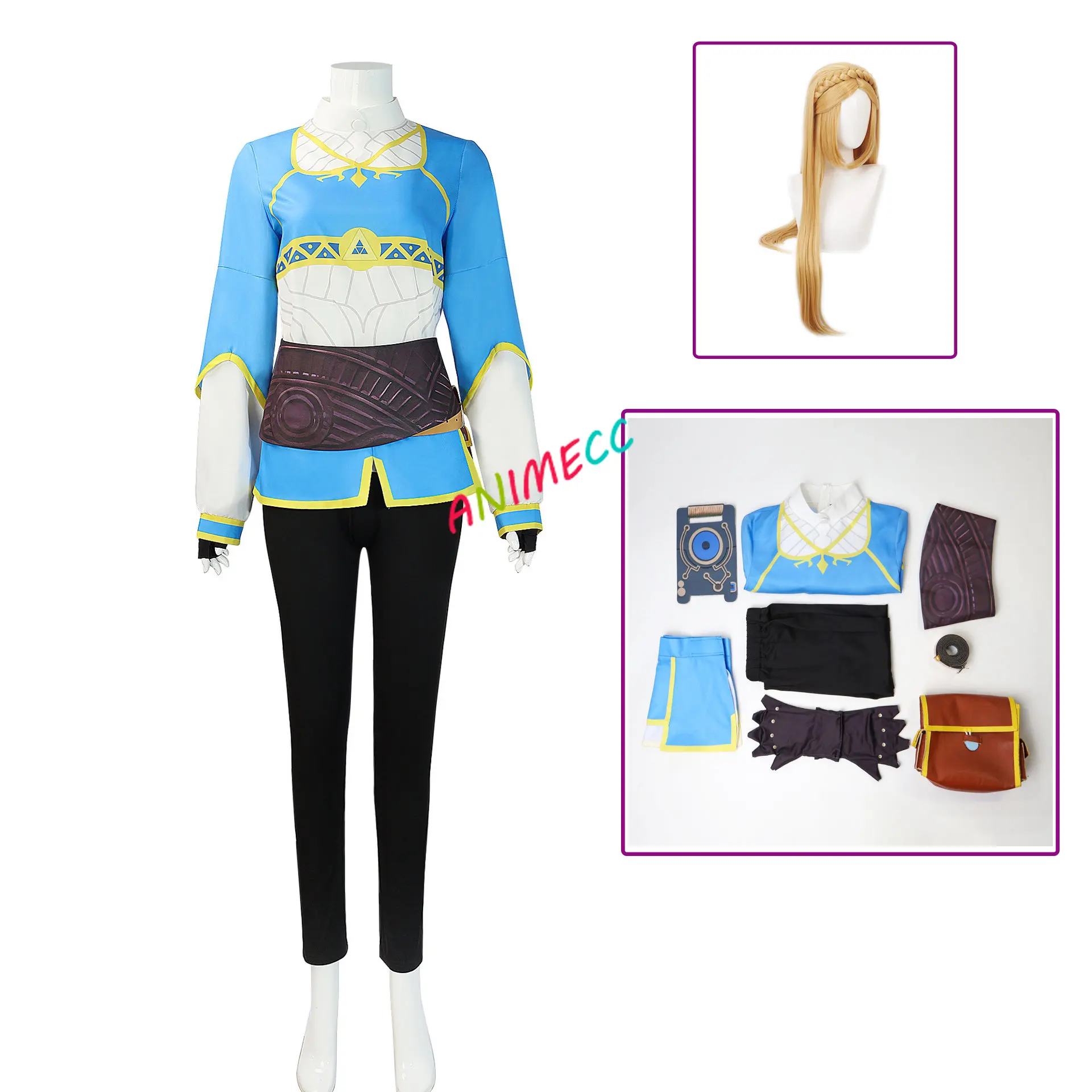 

Princess Zelda Cosplay Breath of The Wild The Legend of Cosplay Wig Costume Outfit Adult and Child Sizes Halloween Clothing Set