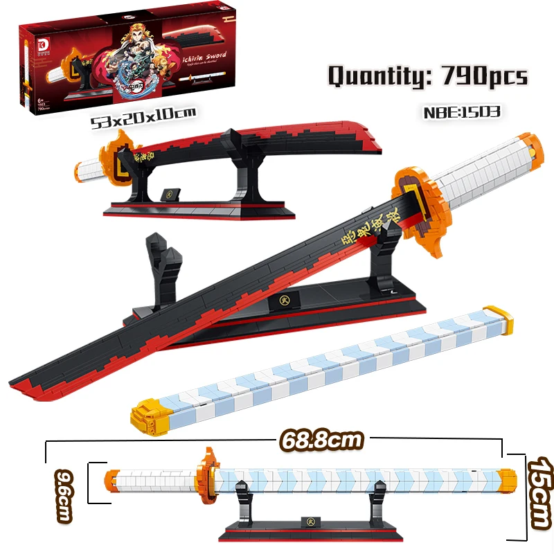 

New katan790Pcs Anime One Piece Roronoa Zoro Yamato Model Building Blocks Bricks Kit 98CM Katana Knife Figure Set Kid Toys Gift