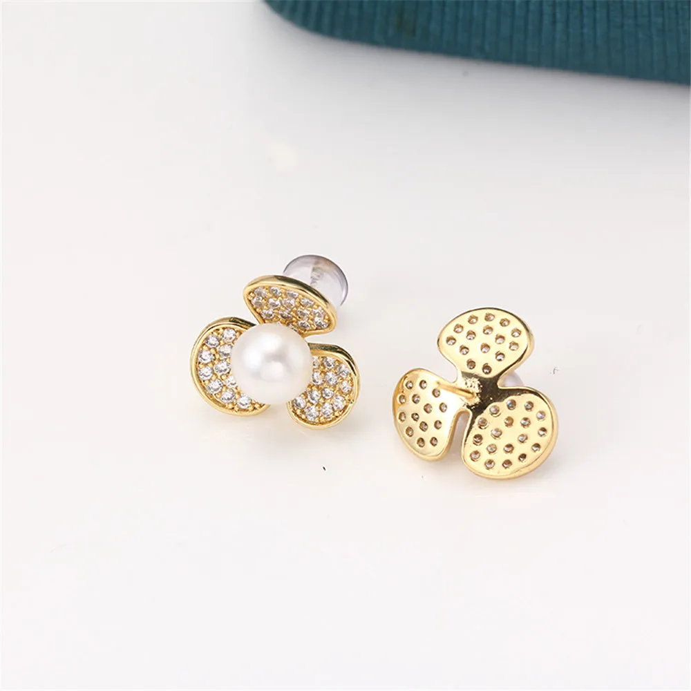 

S925 silver needle three-petal flower zircon earrings temperament