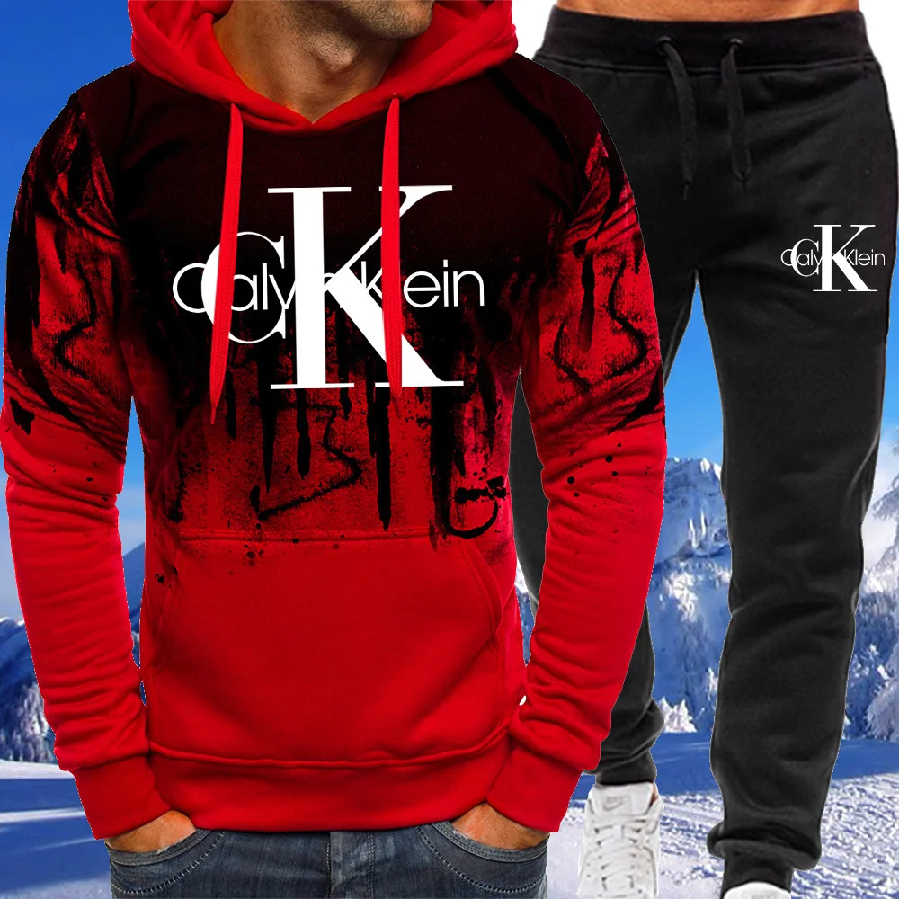

Fashion Brand Men's Hooded Tracksuit Casual Suit Pullover Hoodies+Sweatpant Set Sportswear Streetwear Winter Spring Male Clothes