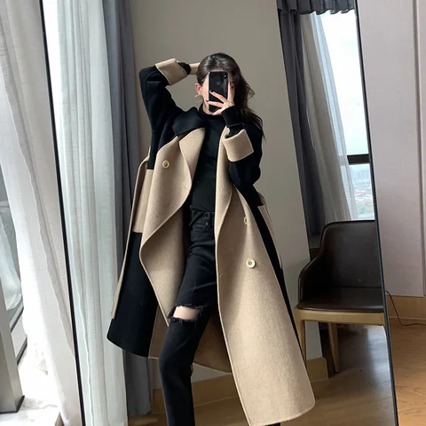 Женское шерстяное пальто средней длины, тонкое шерстяное пальто во французском стиле с блокировкой, весна-осень 2022