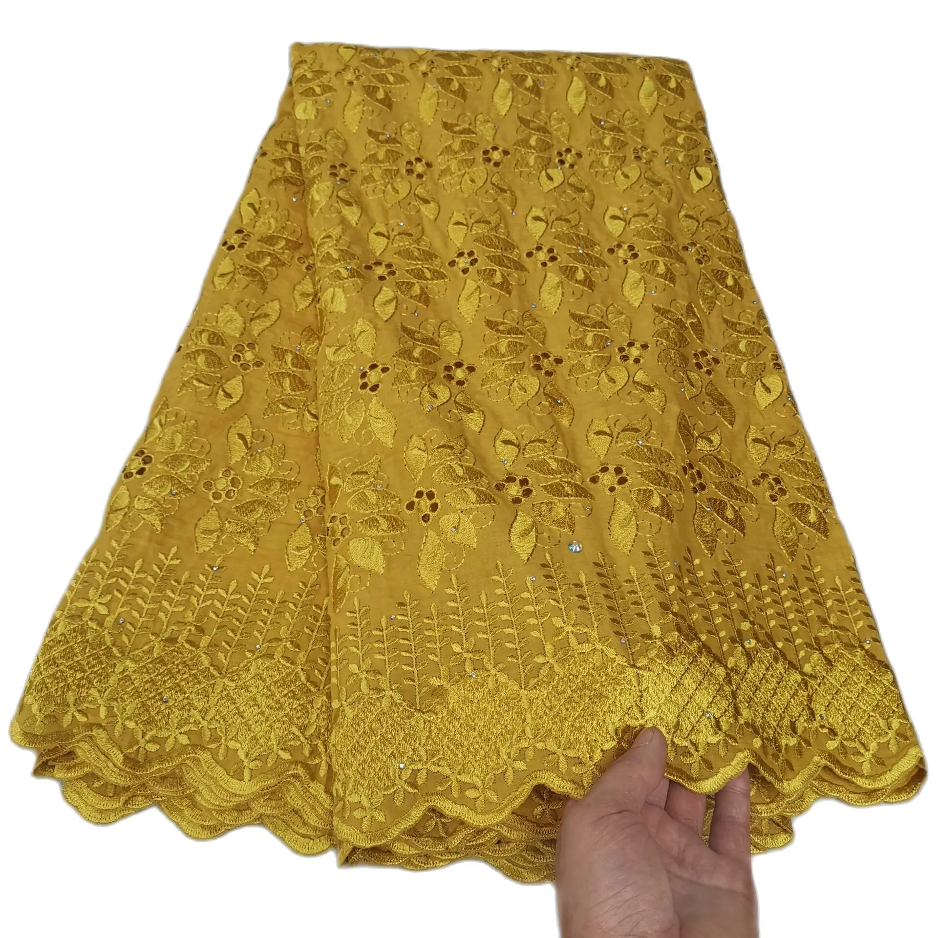 

Hot Sale Gold Nigeria Cotton Swiss Dry Voil Lace High Quality African Dry Lace Fabric For Wedding 5 Yards Per Lot