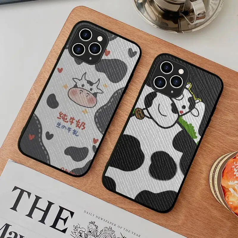 

cute Cow Print Phone Case Hard Leather Case for iPhone 11 12 13 Mini Pro Max 8 7 Plus SE 2020 X XR XS Coque