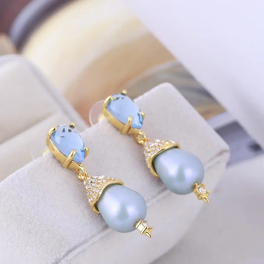 

antique romantic blue rhinestone water drop pendant elegant earrings for women vintage gorgeous fine jewelry