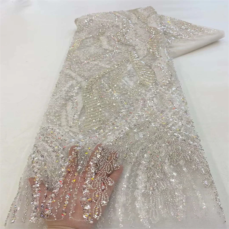 

2022 Latest African Net Lace With Sequins French Tulle Lace African Lace Fabric Beaded Nigerian Lace Fabric Wedding x23-71