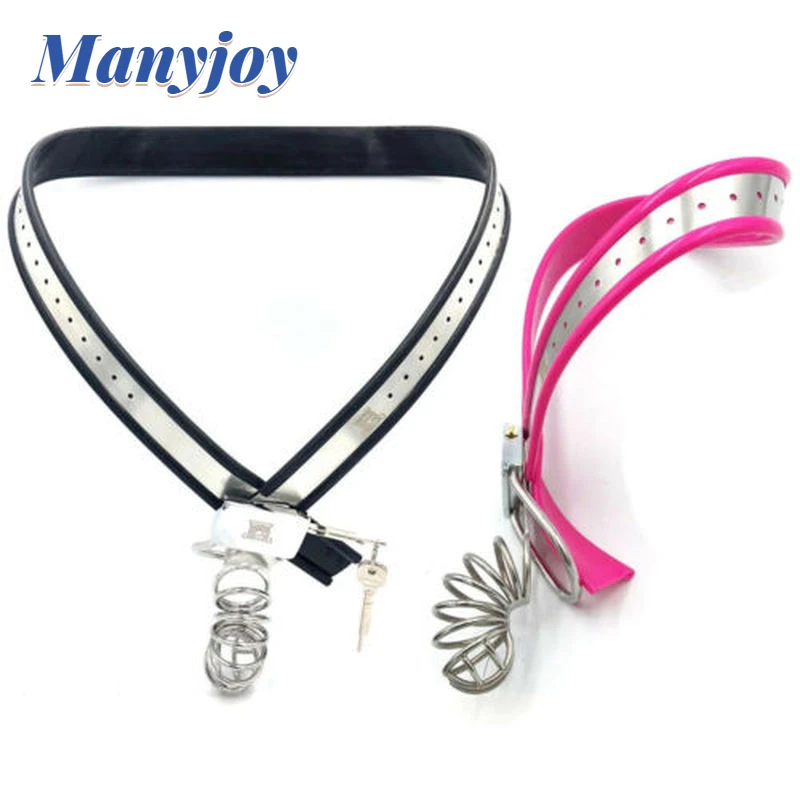 Manyjoy Adjustable Waist Stainless Steel Male Chastity Belt Y-type Full Hollow Cage BDSM Pant Chastity Belt with Padlock Device