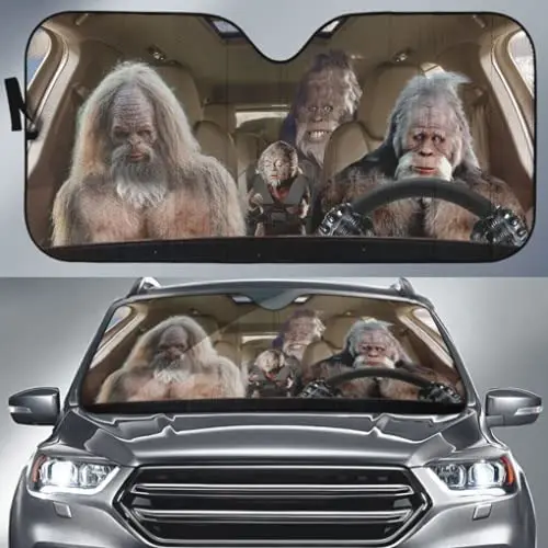 

Bigfoot Family Sasquatch Driving Car Sunshade for Bigfoot Believers Bigfoot Lovers, Bigfoot Sun Shade for Auto Car Truck Decor,