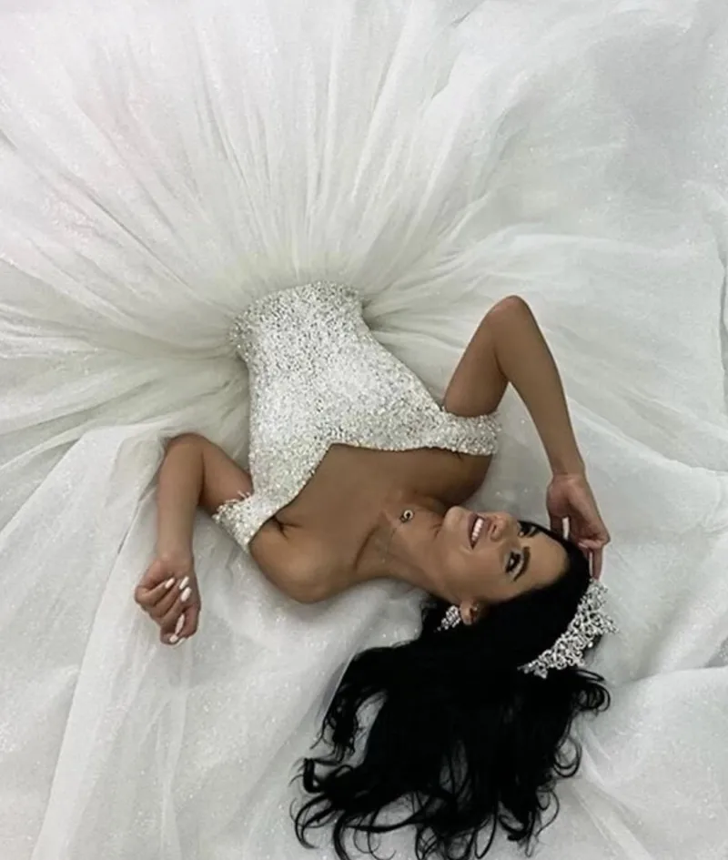 

Sparkle Sequin Arabic Dubai Wedding Dresses 2022 Off Shoulder Tassel Court Train Bride Gowns Vestidos De Noiva Robe Mariee