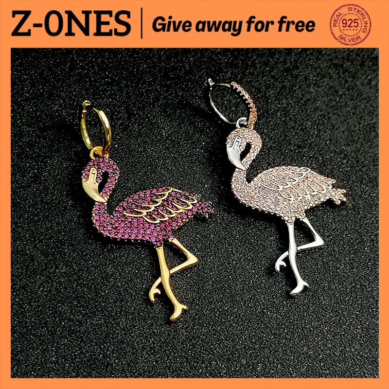 

925 sterling silver women earrings zircon earrings tropical resort style flamingo earrings luxury brand Monaco jewelry gifts