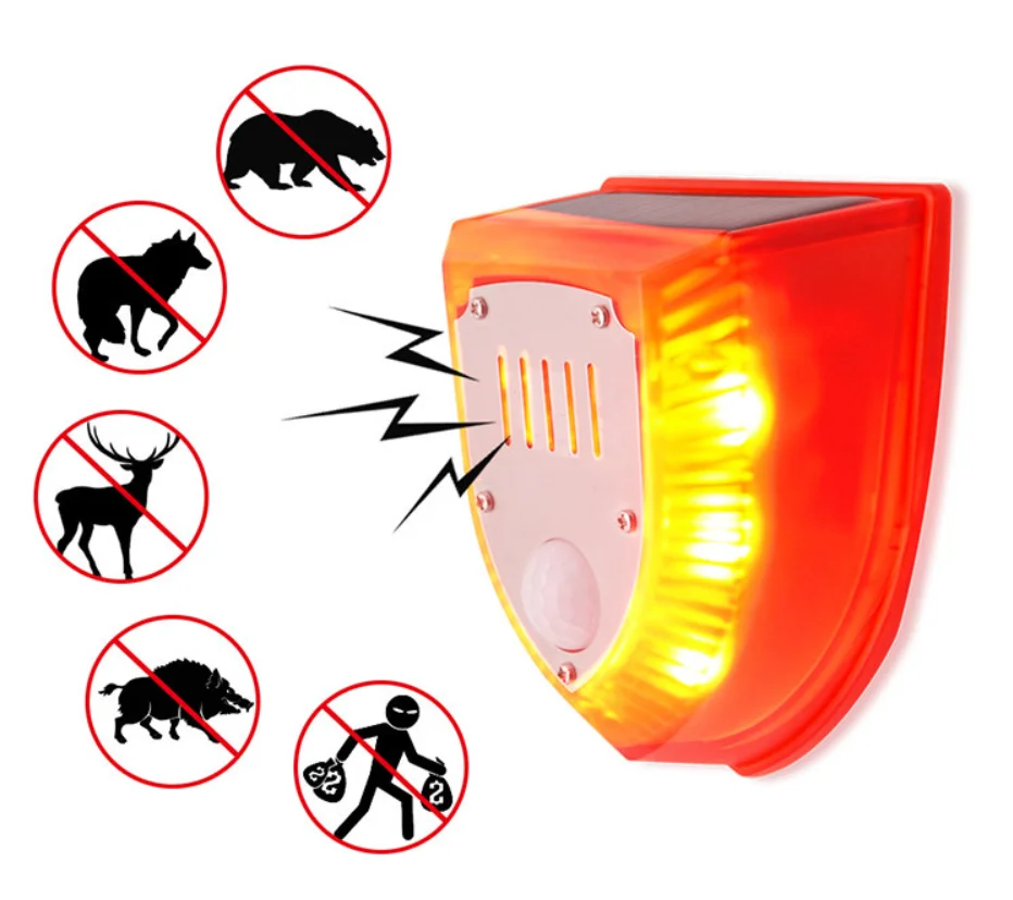 Solar Alarm Human Sensor Infrared Light Solar Warning Burglar Animal Repeller Farm Security Red ABS 129decibels Safety