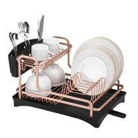 cutlery holder double layer desktop storage rack aluminum alloy sink dish drying rack with drainboard drainer kitchen organizer