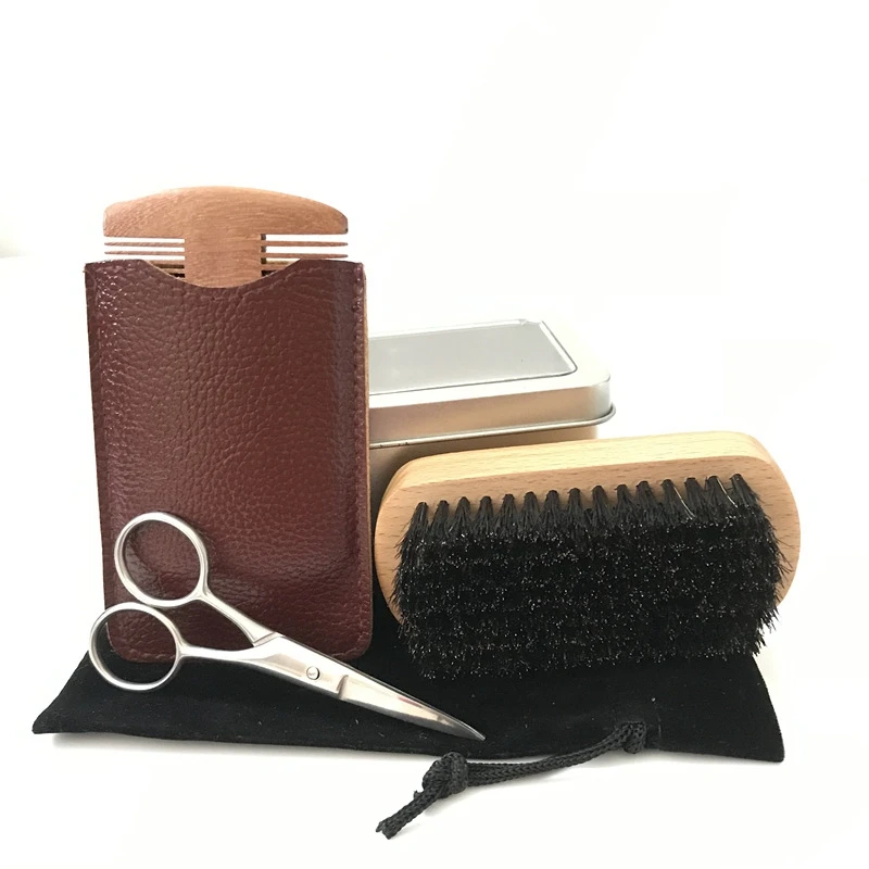 

Beard Brush Set Double-Sided Styling Comb Scissor Repair Modeling Professional Men's Cleaning Care Kit