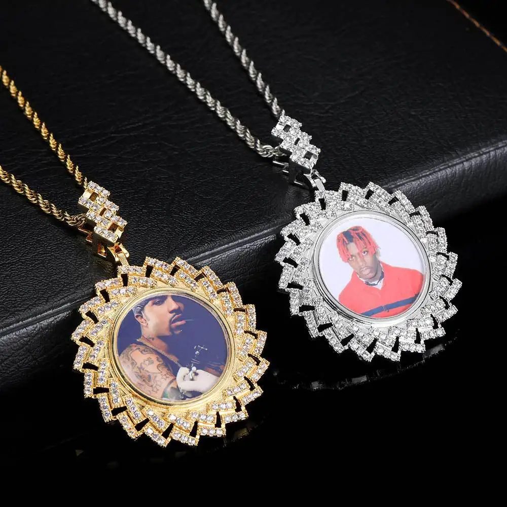 

Bling Hip Hop Real Gold Plated Custom Crown Photo Pendant Necklace Men Gifts