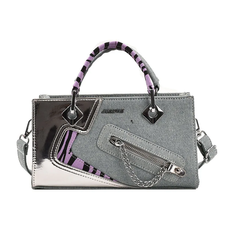 Винтажная женская сумка-мессенджер из денима модный саквояж на молнии полосатая