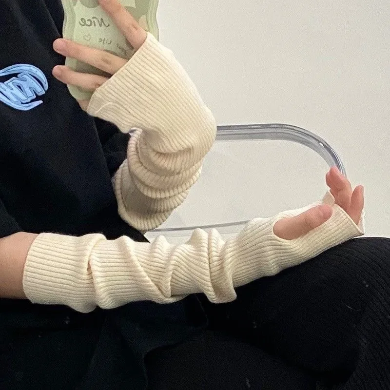 Женские вязаные Утепленные длинные перчатки без пальцев варежки зимние