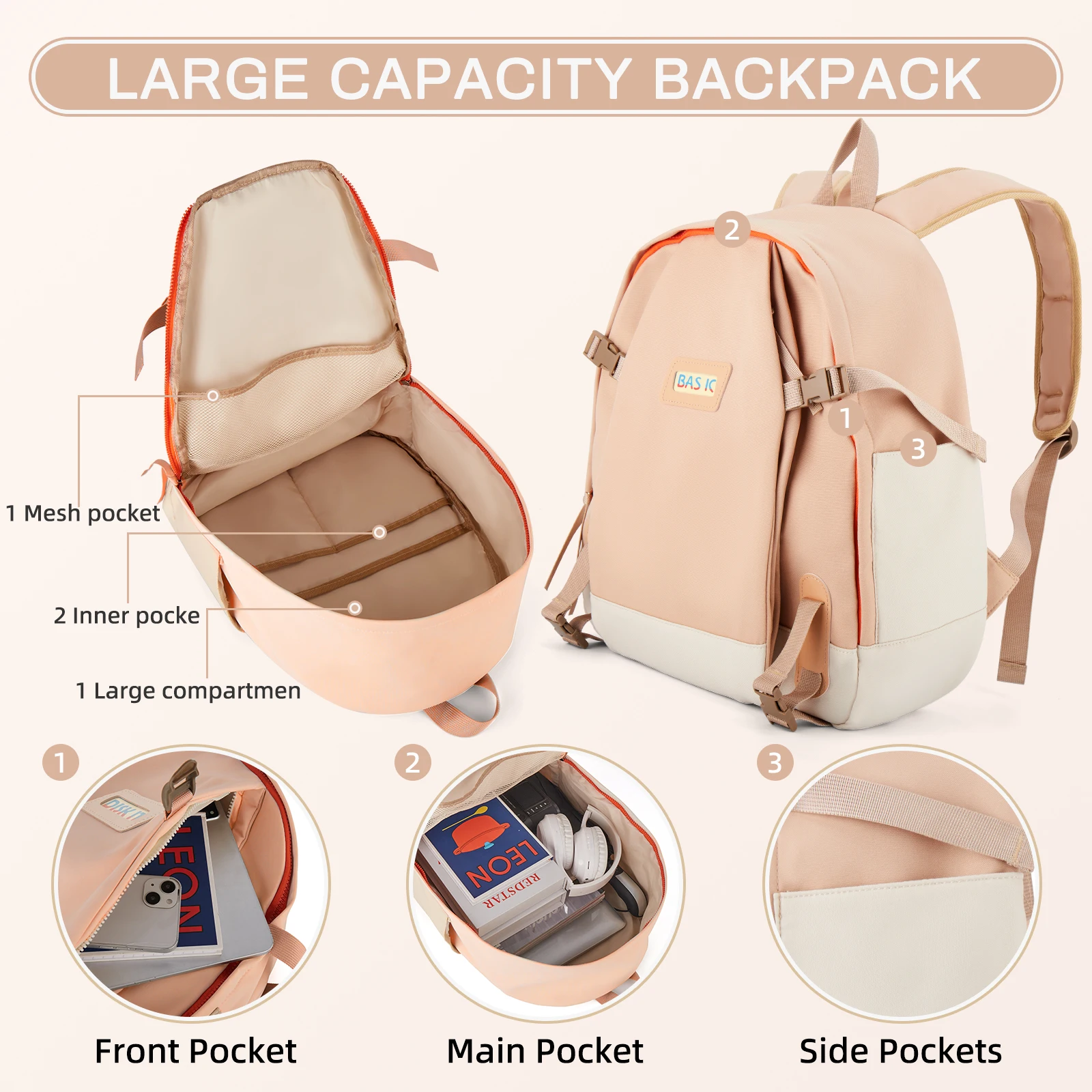 Школьный рюкзак унисекс нейлоновый большой емкости с застежкой-молнией