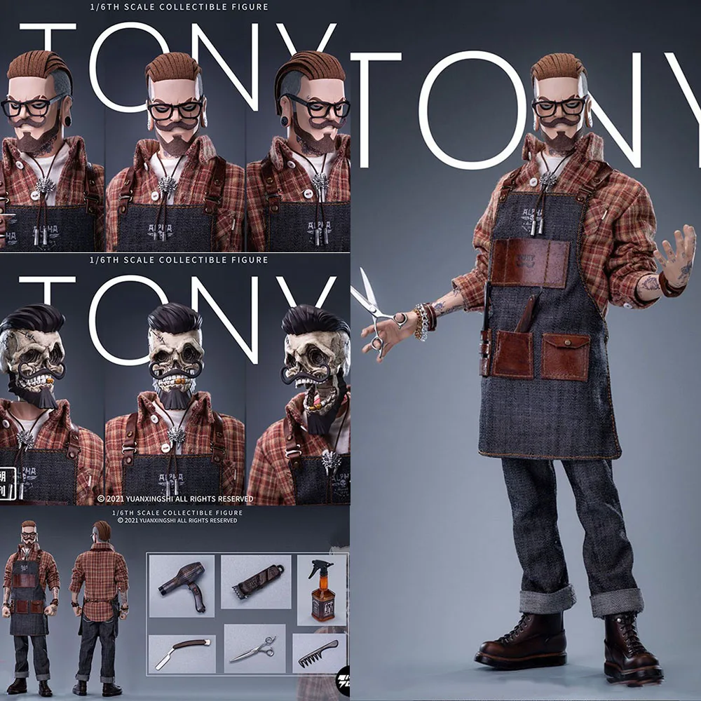 

1/6 JC-001 First Round Oil Head Barber Tony with Hair Transplant Head Clothes Set 12 inches Action Figure Full Set for Fans Gift