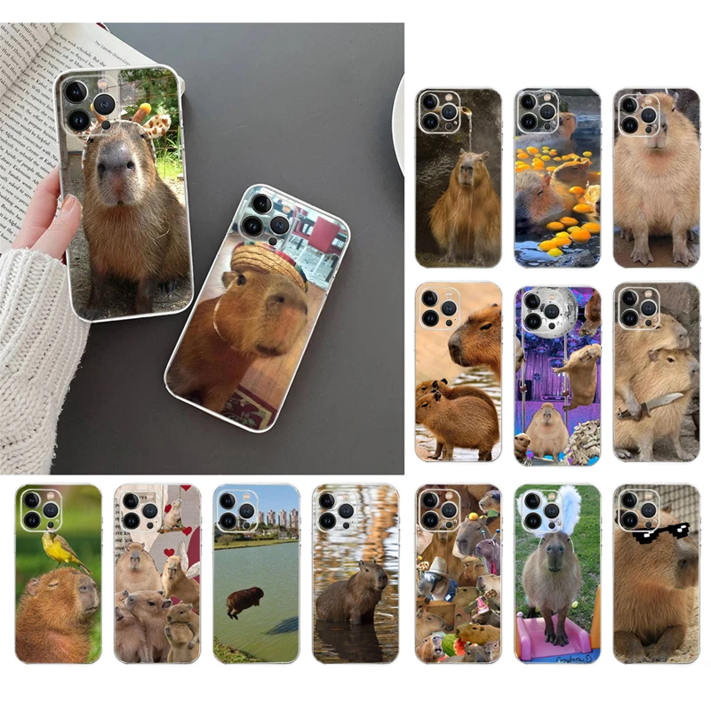 

Phone Case For iphone 14 Pro Max 13 12 11 Pro Max XS XR X 12mini 7 8 14 Plus SE Cute Animal Capybara Case Funda