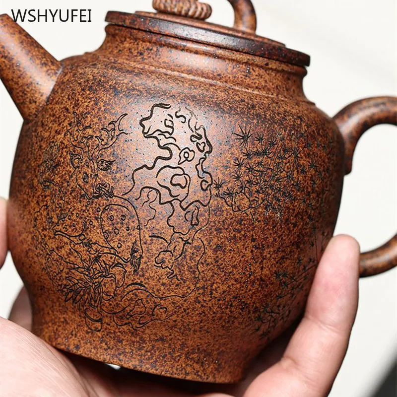 Чайник из фиолетовой глины Yixing чайник с гравировкой оригинальный ручной работы