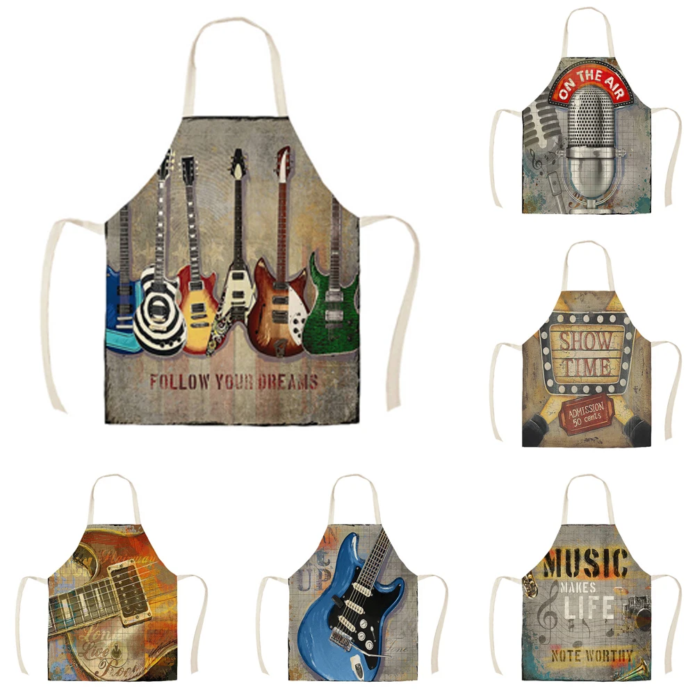 

Kitchen Apron Cooking Apron Nordic Style Oil Painting Guitar Apron Female Restaurant Chef Apron Home Cleaning Tools Bib Delantal