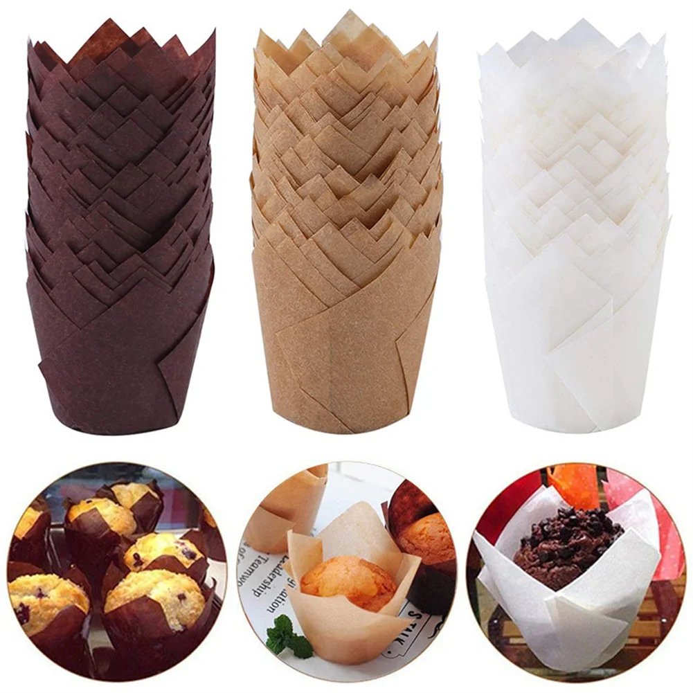 

50Pcs Tulip Flower Disposable Paper Cake Mold Chocolate Cupcake Wrapper Baking Muffin Paper Liner Holder Decor Kitchen Supplies