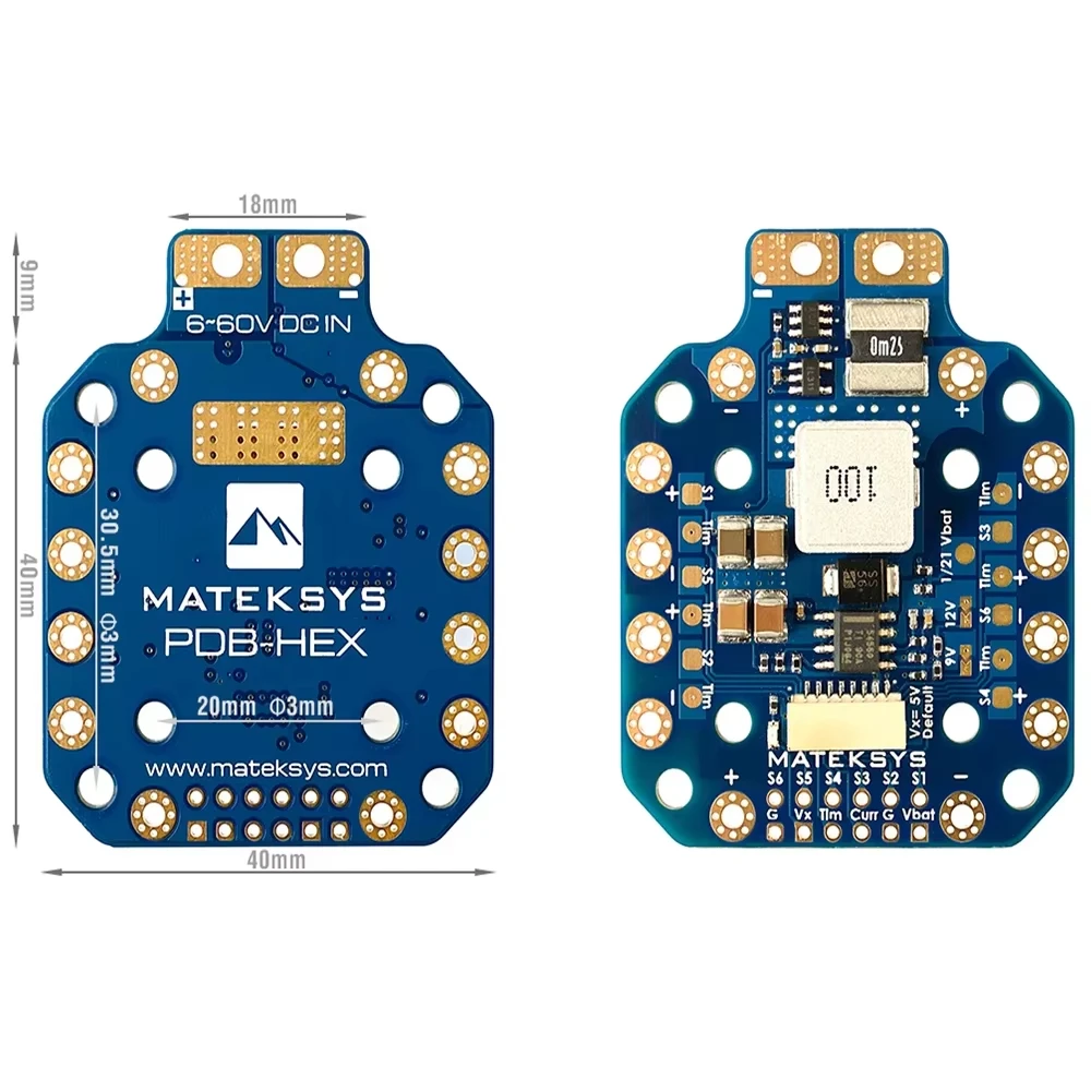 Фото Плата распределения питания MATEK PDB-HEX 2-12S 5A с BEC 5В/9В/12В и высокоточным датчиком тока для FPV-дронов №2