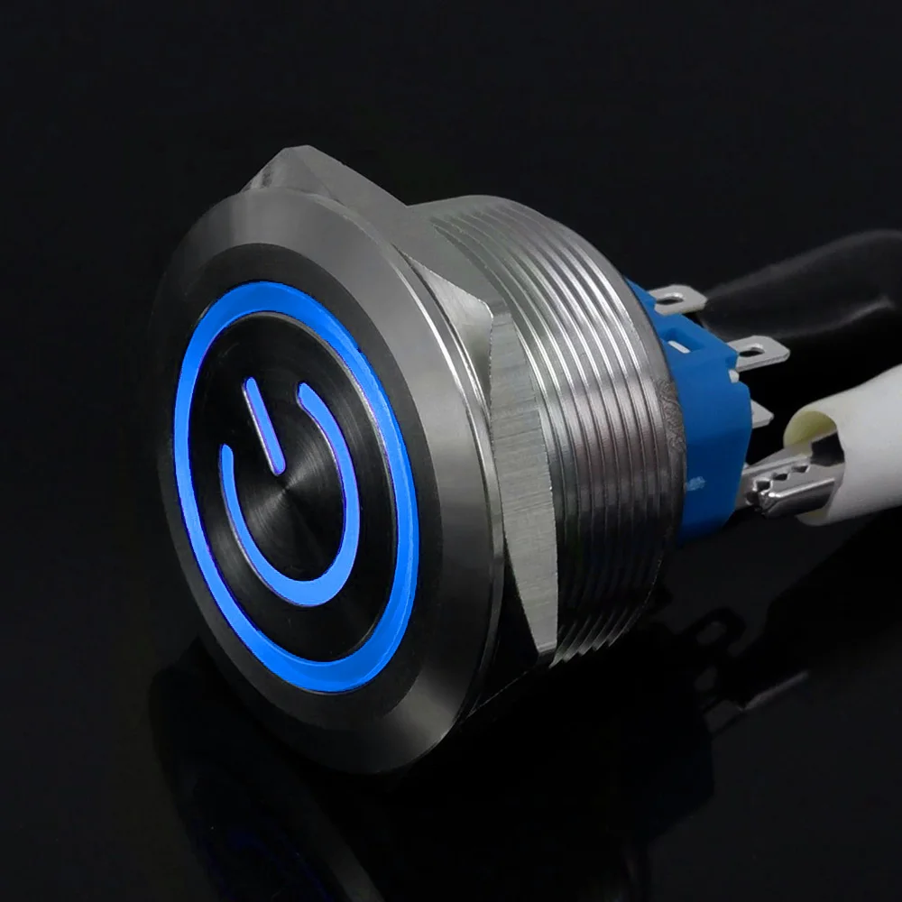 INTERRUPTORES  Metal Botão Interruptor de Duas Vias Botão de Energia à Prova Impermeável Água Plana Circular Botão Led Luz Auto-bloqueio Botão de Reconjunto 2no2nc 40 mm
