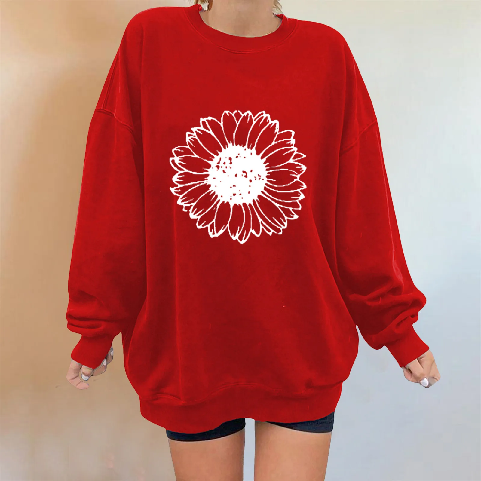 

Women Cropped Sweatshirt Womens Sweatshirts Long Sleeve Sweatshirts Round Neck Pullovers Drop Shoulders Fashion Sleeve