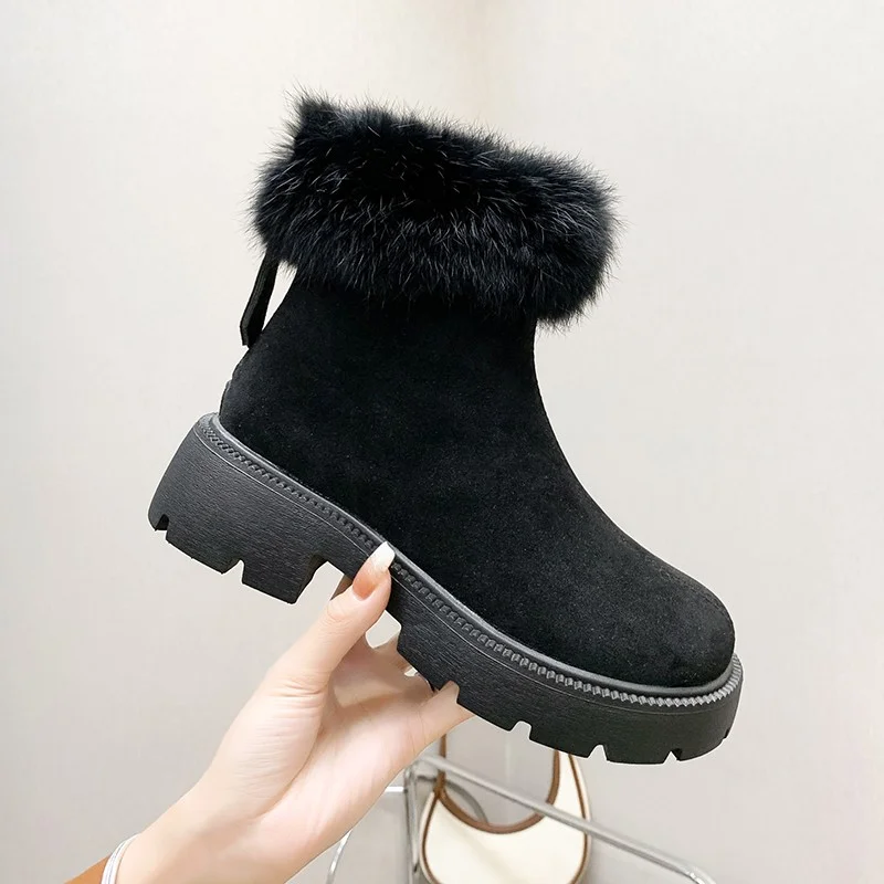 Winter Women's Ankle Boots Square Heel Snow Boots Plush Snow Boots Warm Platform Flock Slip Shoes Woman Woman Botas Mujer 2023