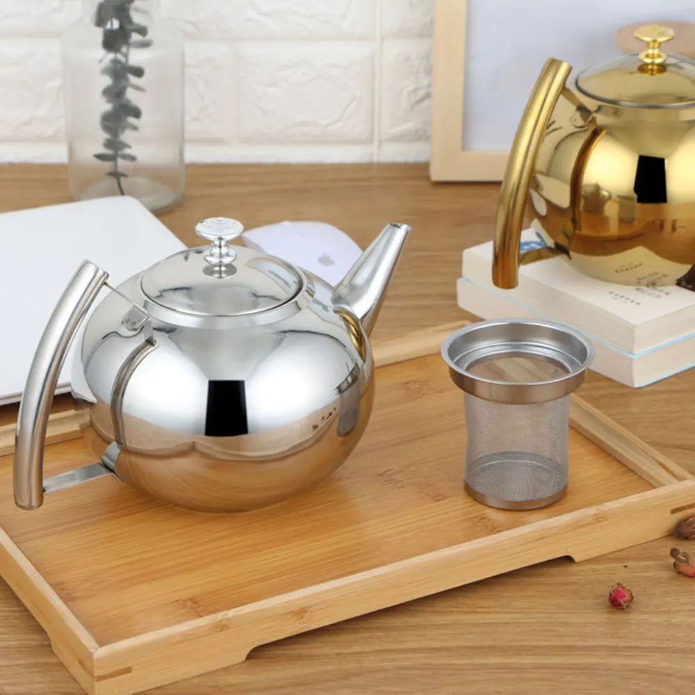 

Silver Gold Colors 1.5L/2L Teapots Stainless Steel Water Kettle Hotel Tea Pot with Filter Hotel Coffee Pot Restaurant Tea Kettle
