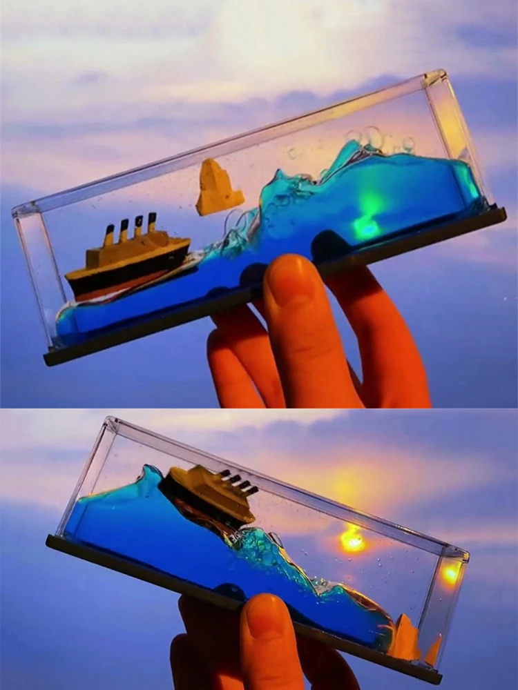 

Cruise Ship Fluid Liquid Drift Bottle Hourglass Desktop Decoration Creative Cruise Iceberg Float Fidget Stress Relief Toy Gifts