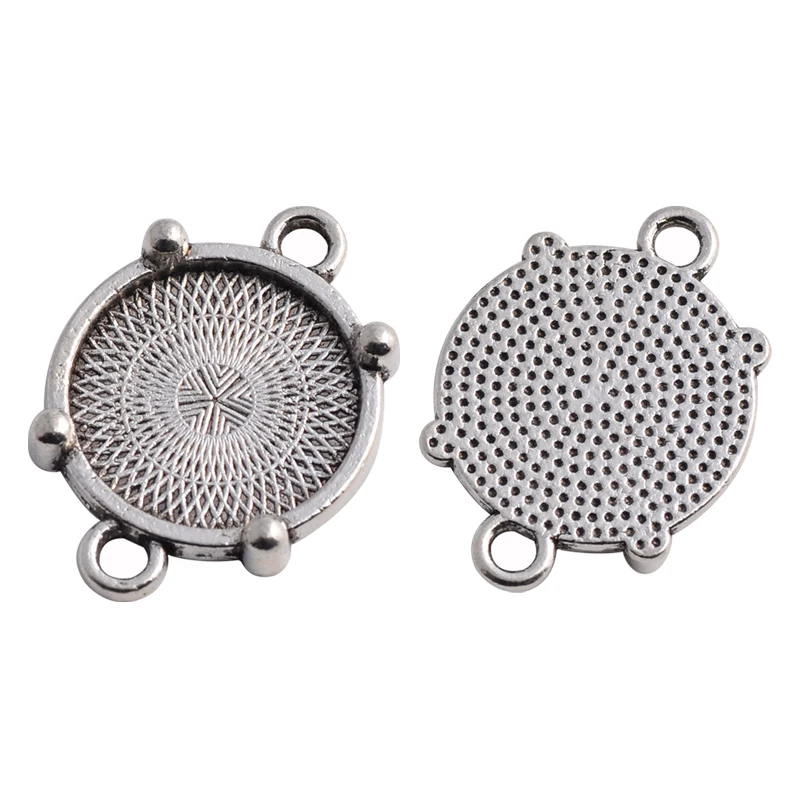 

OMGALA Cheap Jewelry Setting Suppliers 15mm Antique Zinc Alloy Round Cameo Connector Cabochon Base for DIY Necklace