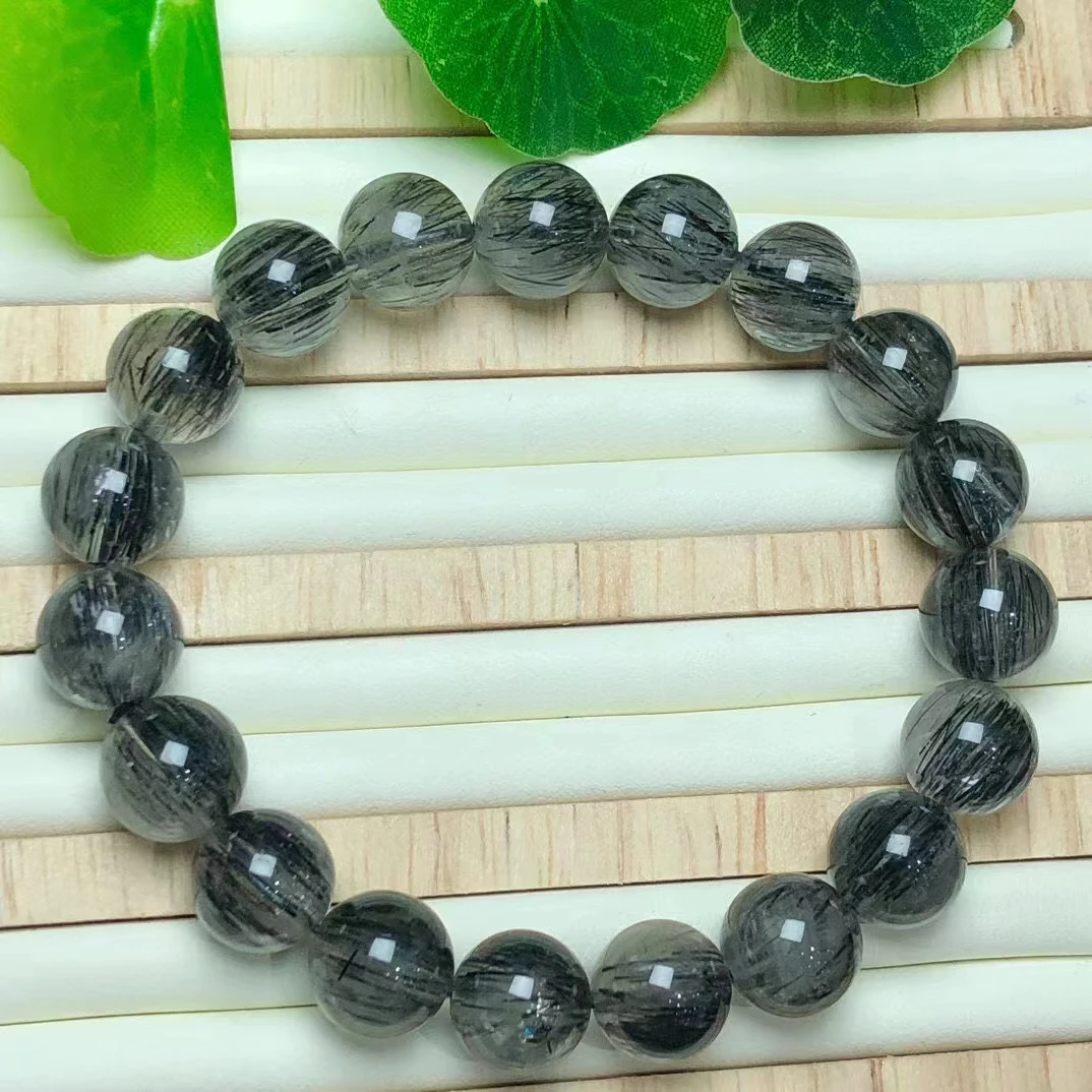 

8mm Natural Black Hair Quartz Crystal beads Bracelet for Jewelry gift