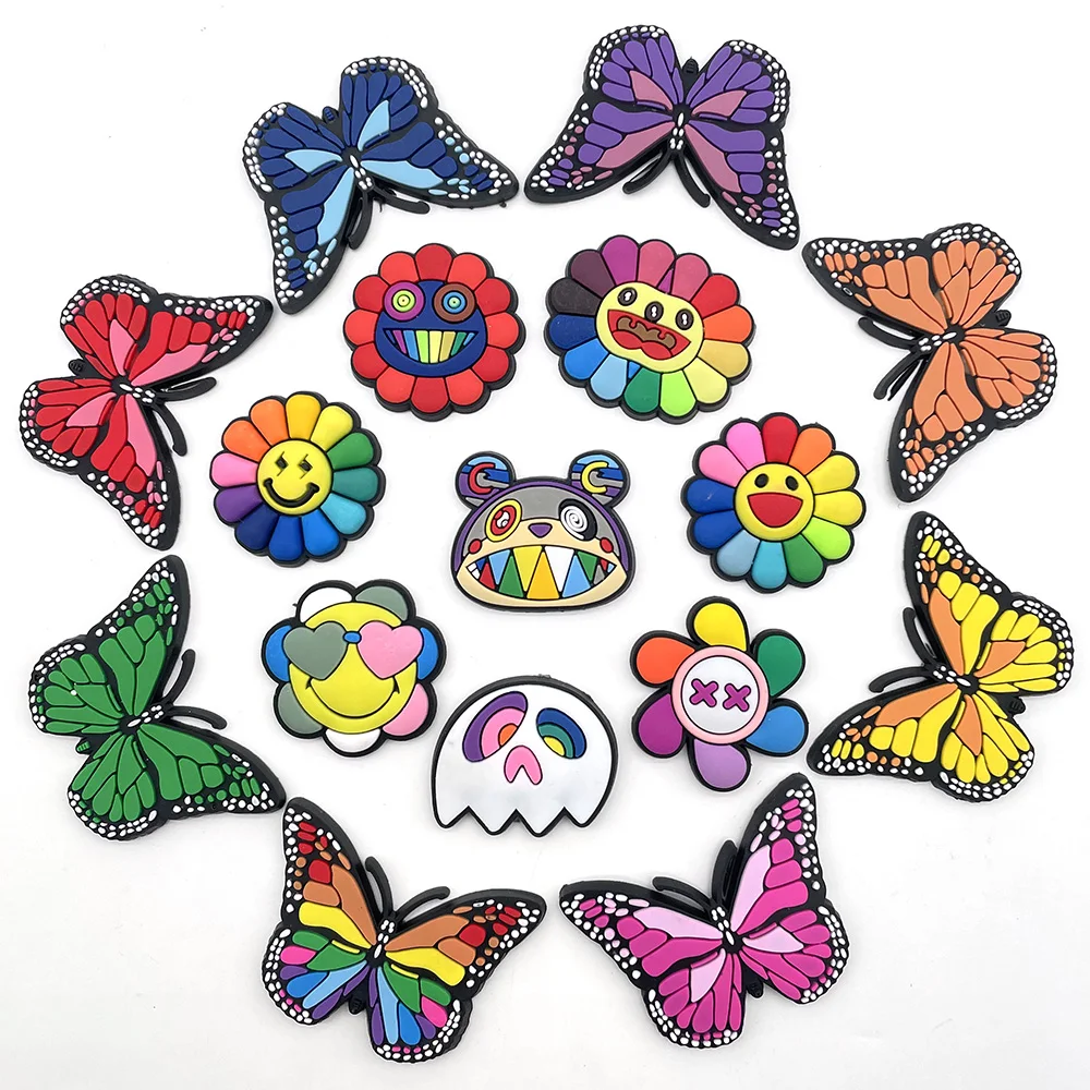 Flower Croc Charms Sunflower Croc Charms Fits for DIY Clog Sandals Decoration Smile Rainbow Sun Flower Pride Croc Charms