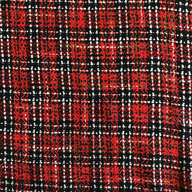 50x145 см модная красная сетчатая окрашенная в пряжку твидовая ткань для женщин